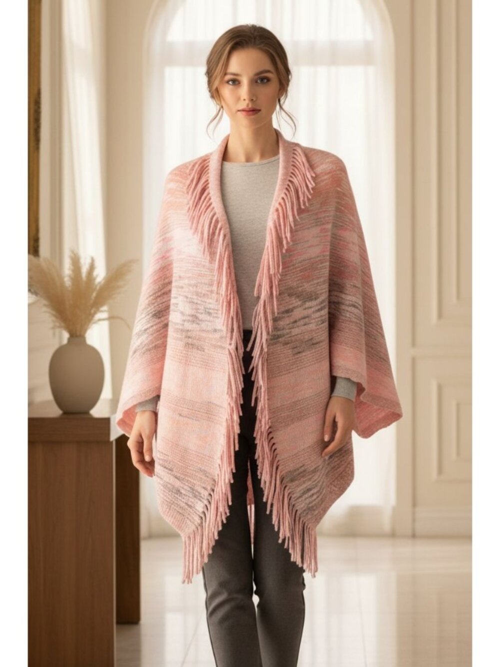 Colorful Rainbow Retro Fringe Hem Shrug Knit Bolero Open Front Sweater Cardigan